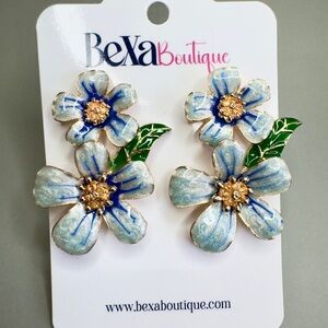 Bexa Boutique Blue and Gold Floral Earrings